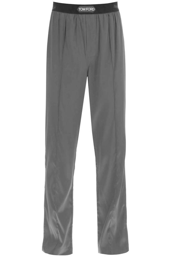  톰포드 스트레이트 팬츠 톰 포드 로고 웨이스트 새틴 파자마 팬츠 블랙