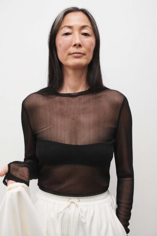  실크 런드리 긴팔 티셔츠 실크 세탁망사 긴팔 상의 블랙 - SILK LAUNDRY