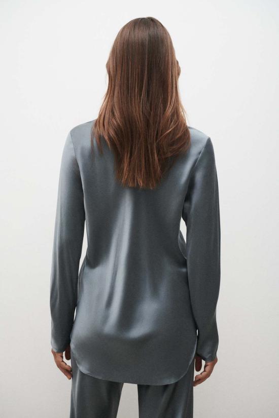  실크 런드리 블라우스 실크 세탁 바이어스컷 셔츠 슬레이트 - SILK LAUNDRY