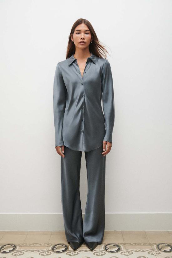  실크 런드리 블라우스 실크 세탁 바이어스컷 셔츠 슬레이트 - SILK LAUNDRY