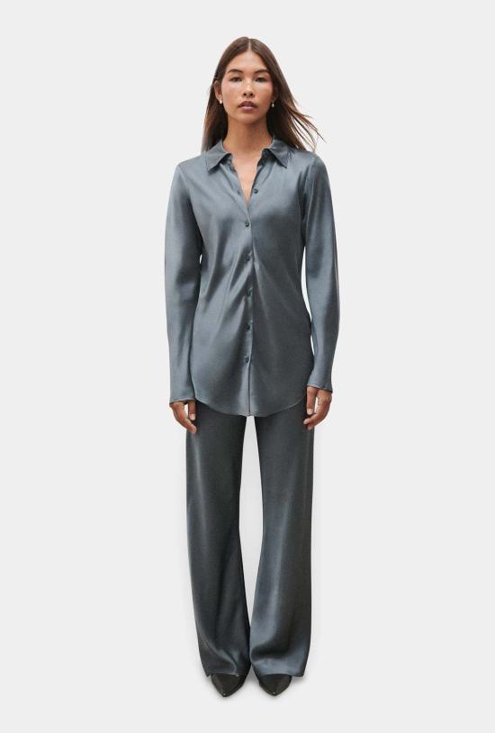  실크 런드리 블라우스 실크 세탁 바이어스컷 셔츠 슬레이트