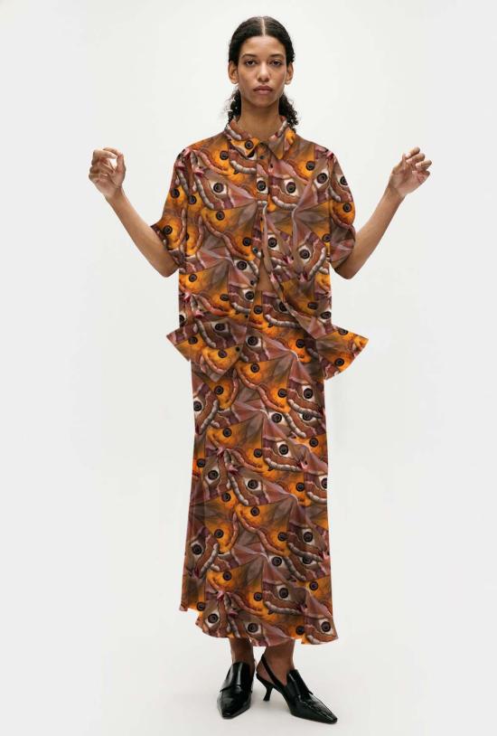  실크 런드리 데님 스커트 실크 세탁용 롱 바이어스컷 스커트 윙스팬