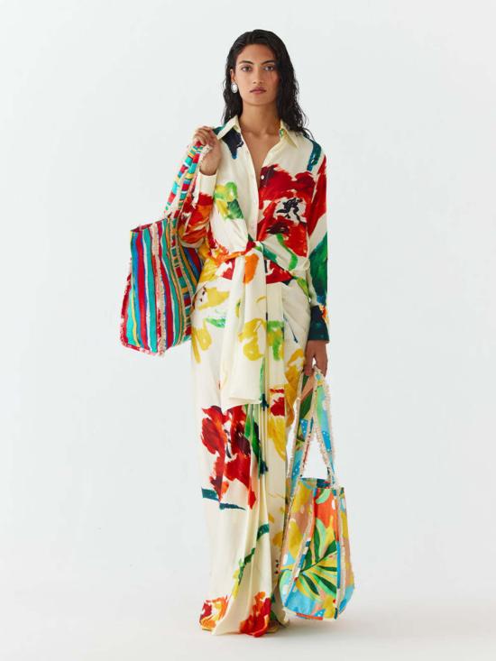  IKKIVI 셔츠 이키비 모네 매듭 셔츠 & 스커트 세트 오프 화이트 - IKKIVI