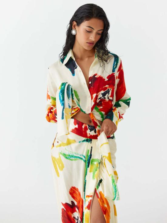  IKKIVI 셔츠 이키비 모네 매듭 셔츠 & 스커트 세트 오프 화이트 - IKKIVI