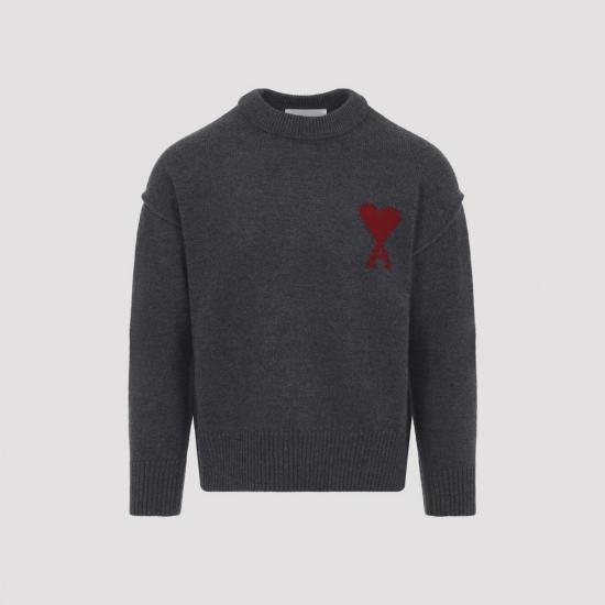  아미 스웨터 Ami Alexandre Mattiussi Adc Crewneck Sweater Gris Chine Rouge
