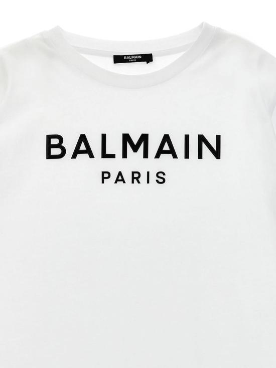 [키즈] 발망 원피스 엠보싱 로고 키즈 드레스 화이트/블랙 - BALMAIN