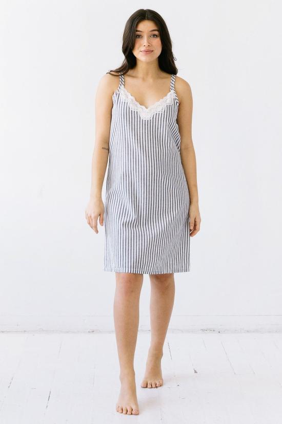  Salua Lingerie 라운지 웨어 살루아 란제리 더블 스트랩 우븐 슈미즈 네이비 스트라이프