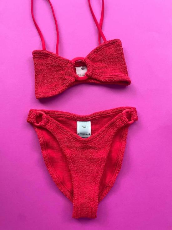  훈자 지 비키니 수영복 Hunza G Misty 패브릭 커버드 후프 비키니 세트 레드