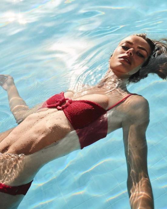  훈자 지 비키니 수영복 Hunza G Misty 패브릭 커버드 후프 비키니 세트 레드 - HUNZA G