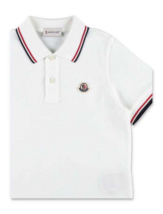  [키즈] 몽클레어 폴로 셔츠 아동용 삼색 트리밍 코튼 피케 폴로 셔츠 화이트 - MONCLER
