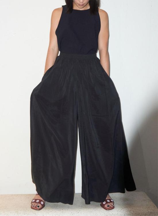  KAAREM 스트레이트 팬츠 카렘 오크나 롱 와이드 레그 포켓 팬츠 (엘라스틱 밴드 포함) 메테오라이트 블랙 - OTHER BRANDS