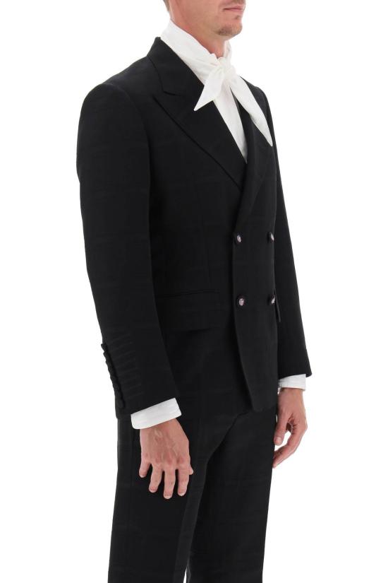  에트로 수트 자켓 더블 브레스트 체크 패턴 블레이저 블랙 - ETRO