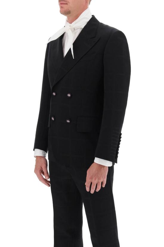  에트로 수트 자켓 더블 브레스트 체크 패턴 블레이저 블랙 - ETRO