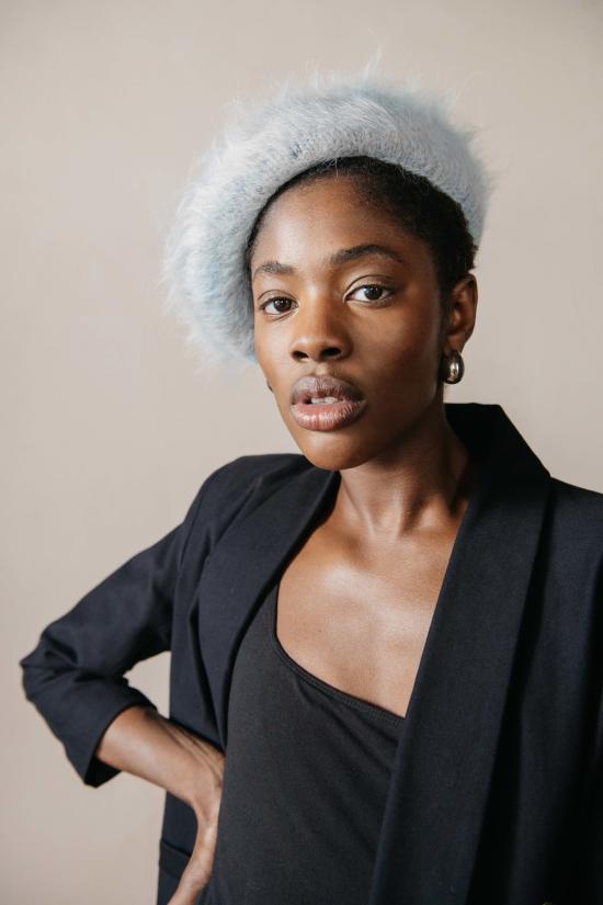  마리아 스탠리 모자 브러시드 베레모 인디고