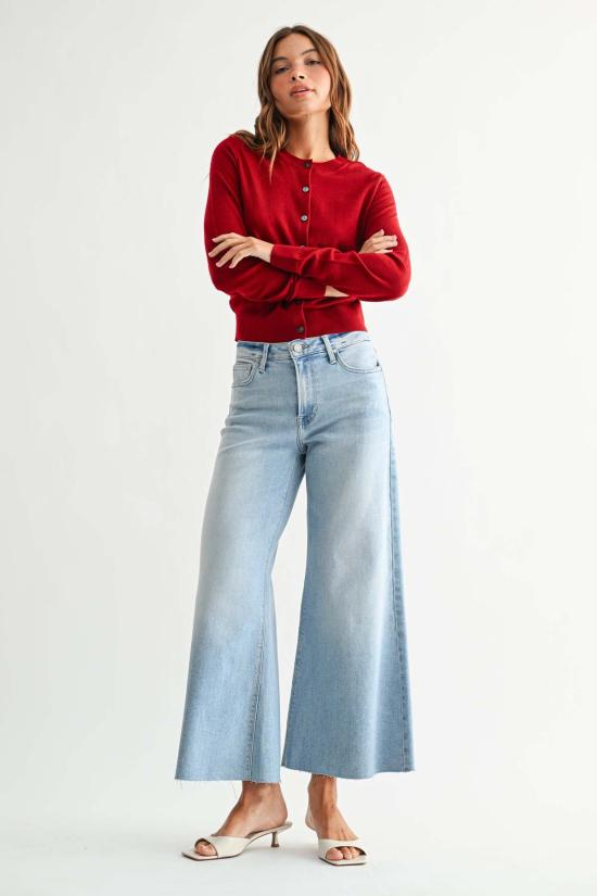  저스트 블랙 데님 데님 팬츠 와이드 레그 플레어 크롭 진 미디엄 데님 - JUST BLACK DENIM