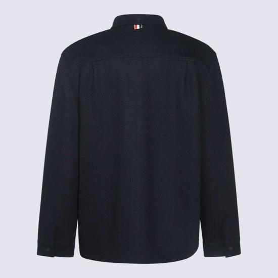  톰브라운 셔츠 톰 브라운 미드나잇 블루 코튼 블렌드 오버사이즈 셔츠 네이비 - THOM BROWNE