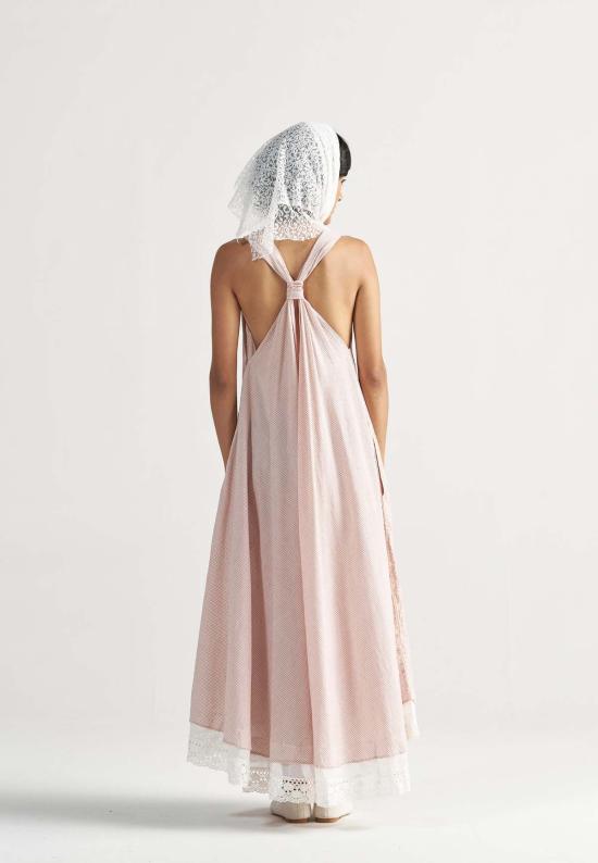  이키비 롱 원피스 마들렌 레귤러 그리드 맥시 드레스 핑크 - IKKIVI