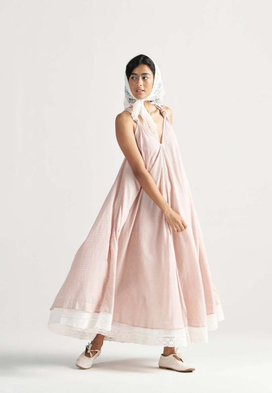  이키비 롱 원피스 마들렌 레귤러 그리드 맥시 드레스 핑크 - IKKIVI