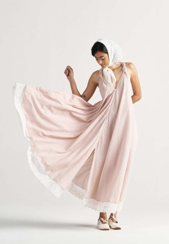  이키비 롱 원피스 마들렌 레귤러 그리드 맥시 드레스 핑크