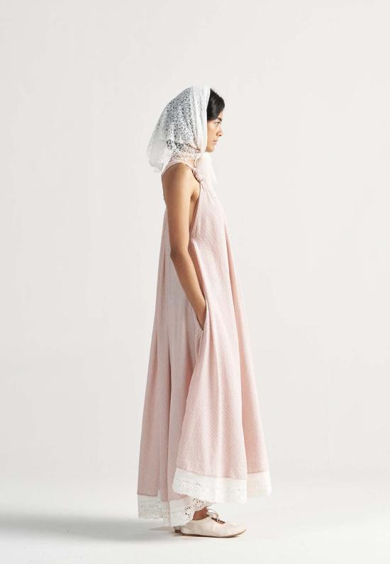  이키비 롱 원피스 마들렌 레귤러 그리드 맥시 드레스 핑크 - IKKIVI