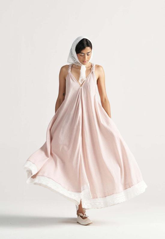  이키비 롱 원피스 마들렌 레귤러 그리드 맥시 드레스 핑크 - IKKIVI