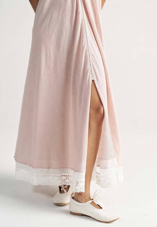  이키비 롱 원피스 마들렌 레귤러 그리드 맥시 드레스 핑크 - IKKIVI