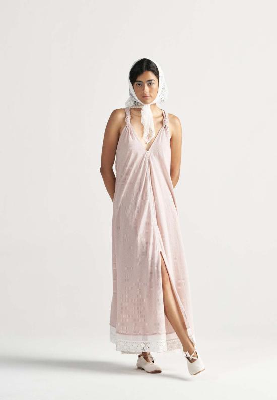  이키비 롱 원피스 마들렌 레귤러 그리드 맥시 드레스 핑크 - IKKIVI