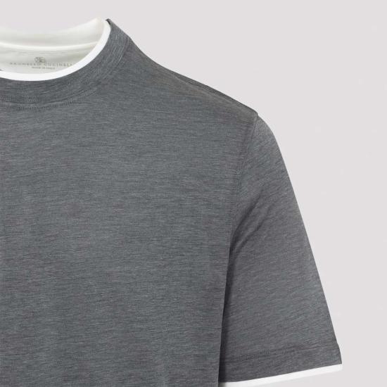  브루넬로 쿠치넬리 반팔 티셔츠 Brunello Cucinelli 실크 티셔츠 Grigio - BRUNELLO CUCINELLI