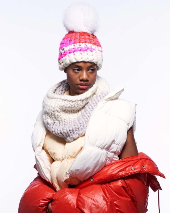  미샤램퍼트 모자 미샤 램퍼트 스타버스트 스크램블 비니 + 화이트 XL 폼폼