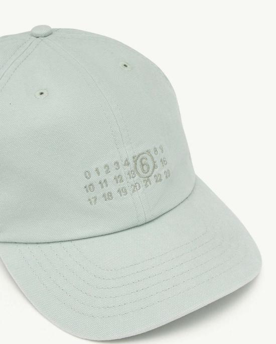 MM6 메종마르지엘라 모자 Mm6 메종 마르지엘라 코튼 캔버스 자수 로고 캡 아쿠아 - MM6 MAISON MARGIELA