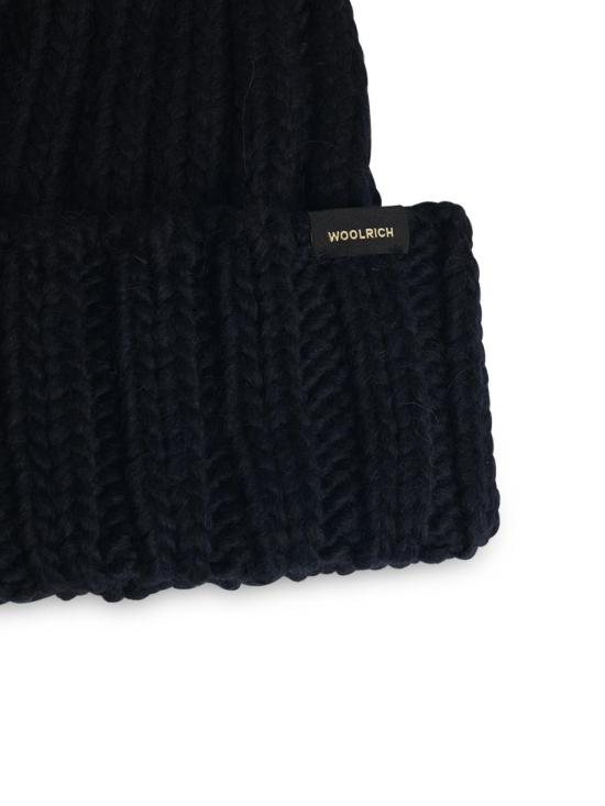  울리치 모자 로고 패치 턴업 헴 비니 멜튼 블루 - WOOLRICH