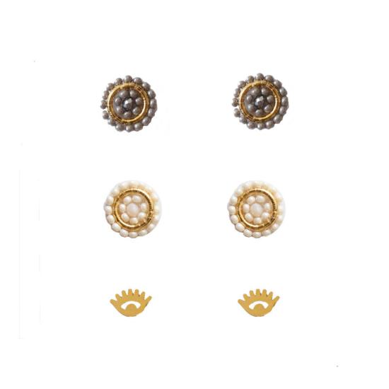  포스테리 이어링 포스터리 비즈 스터드 세트 진주 + 은 귀걸이