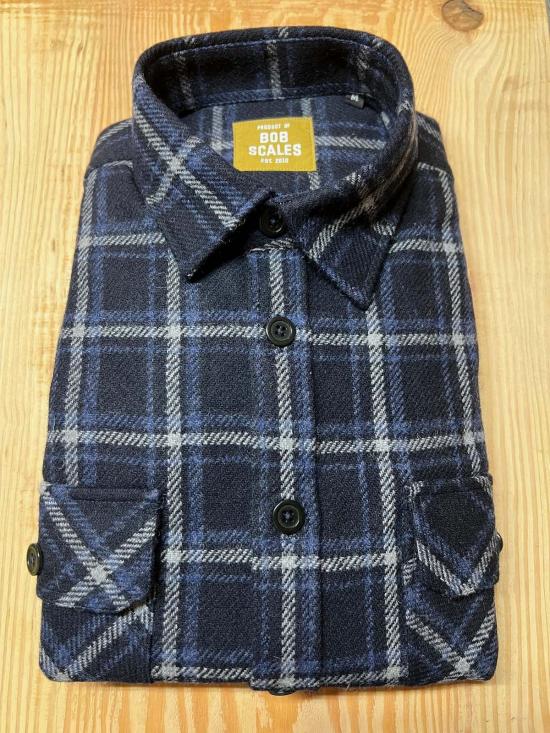  Product of Bob Scales 긴팔 셔츠 밥 스케일즈 울 네이비 블루 체크무늬 작업