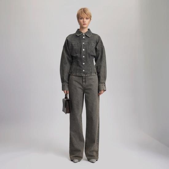  게스투즈 셔츠 브렌다 데님 셔츠 브라운 그레이 워시 - GESTUZ