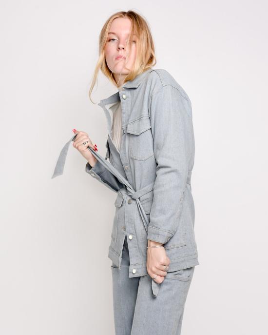  리타 데님 자켓 로우 테사 벨티드 데님 재킷 에코 블루