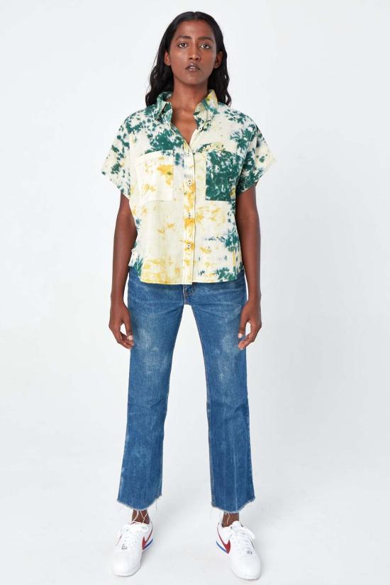  DUSHYANT. 반팔 셔츠 두샨트. 타라 핸드다이드 드롭 슬리브  (녹색, 노란색/흰색 타이 다이) - OTHER BRANDS