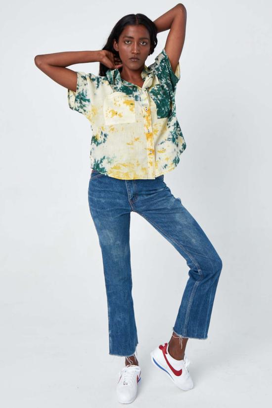  DUSHYANT. 반팔 셔츠 두샨트. 타라 핸드다이드 드롭 슬리브  (녹색, 노란색/흰색 타이 다이) - OTHER BRANDS