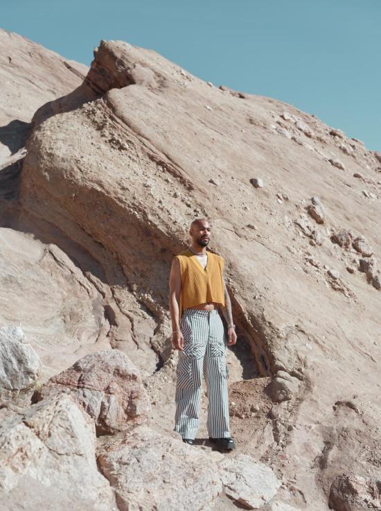  기예르모 브라보 스트레이트 팬츠 프랭크 와이드 스트라이프 팬츠 (검정/녹색) - GUILLERMO BRAVO