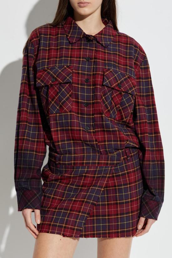  오프화이트 숏 원피스 체크무늬 버튼업 드레스 - OFF WHITE