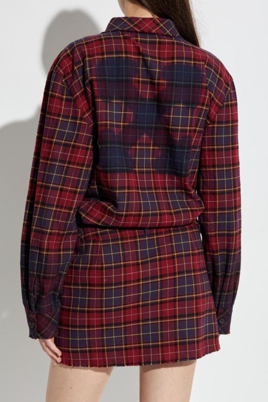  오프화이트 숏 원피스 체크무늬 버튼업 드레스 - OFF WHITE