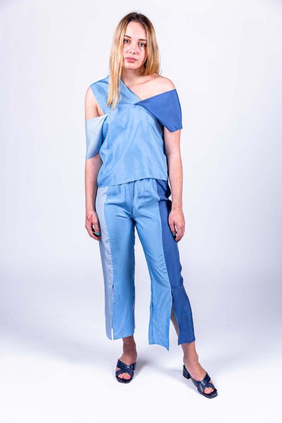  베이스레인지 스트레이트 팬츠 Baserange 로하르 실크 팬츠 콤보 블루 - BASERANGE