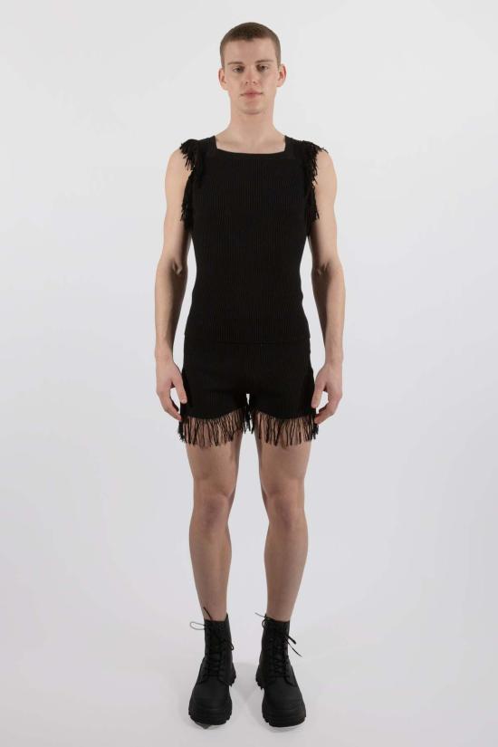  팡 뉴욕 민소매 티셔츠 팡 니트 프린지 탱크탑 블랙 - FANG NYC