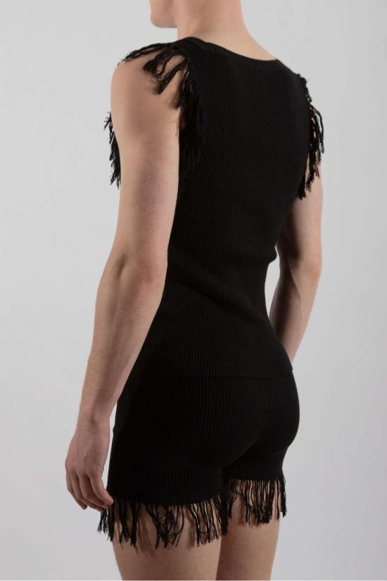  팡 뉴욕 민소매 티셔츠 팡 니트 프린지 탱크탑 블랙 - FANG NYC