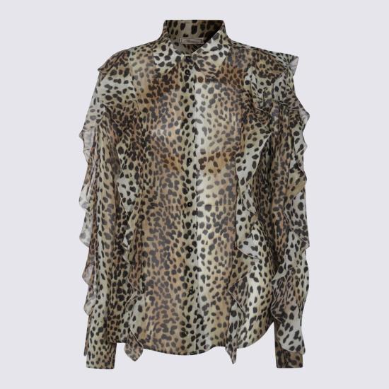  블루마린 블라우스 셔츠 블랙/코냑