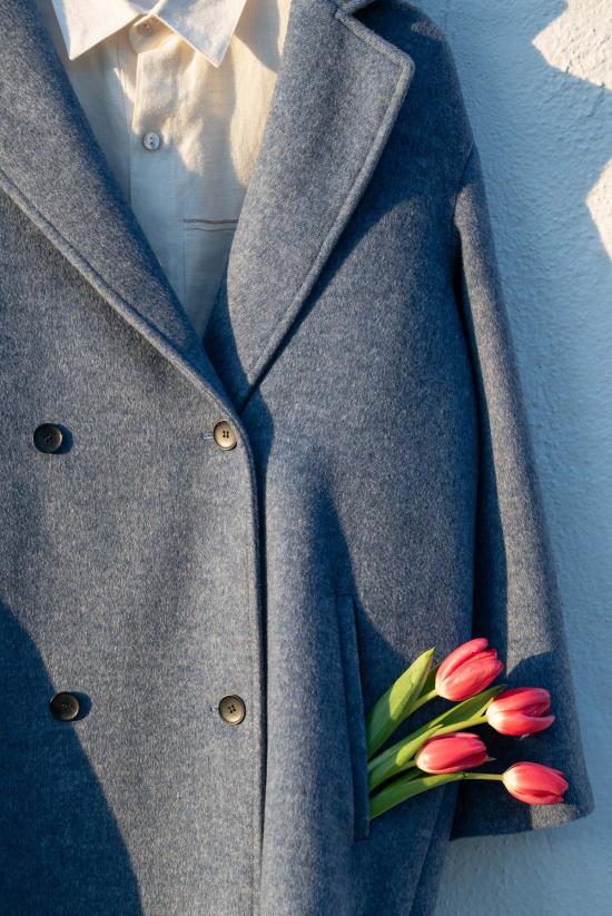  Jess Meany 트렌치 코트 제스 미니 에이븐스 울 코트 슬레이트 블루 - OTHER BRANDS