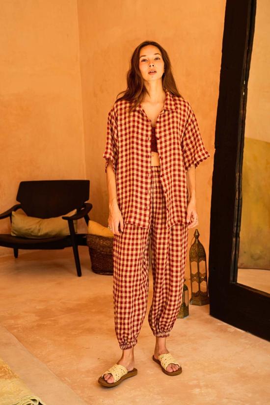  Pink Haley 스트레이트 팬츠 핑크 헤일리 바네사 린넨 깅엄 벌룬 - OTHER BRANDS