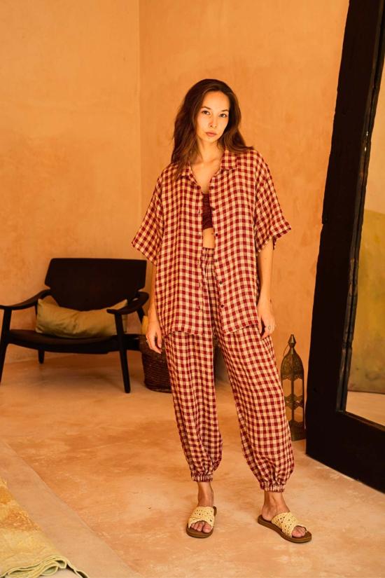  Pink Haley 스트레이트 팬츠 핑크 헤일리 바네사 린넨 깅엄 벌룬 - OTHER BRANDS