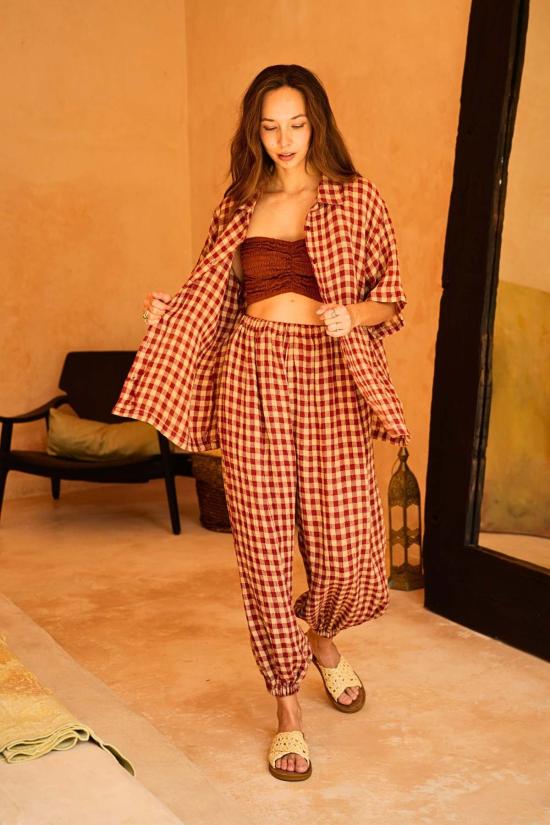  Pink Haley 스트레이트 팬츠 핑크 헤일리 바네사 린넨 깅엄 벌룬 - OTHER BRANDS