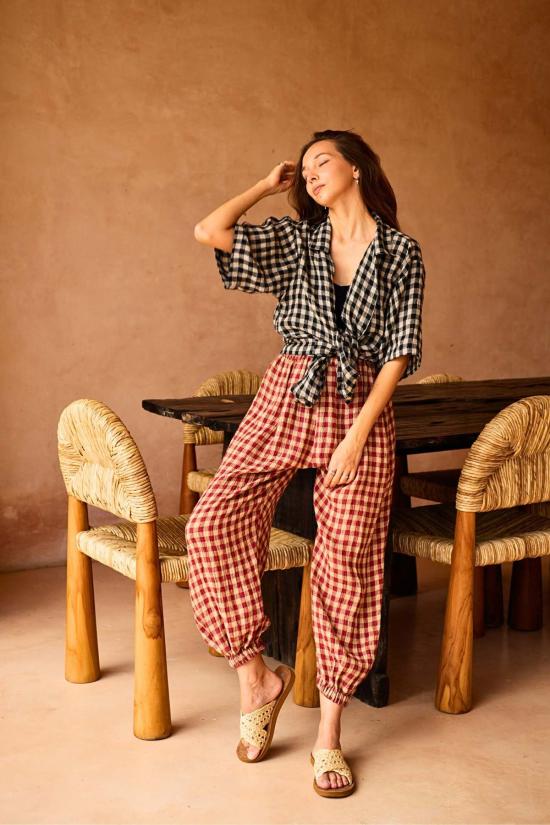  Pink Haley 스트레이트 팬츠 핑크 헤일리 바네사 린넨 깅엄 벌룬 - OTHER BRANDS