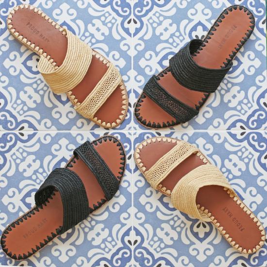  프라우드 메리 풋웨어 뮬/슬리퍼 라피아 투 스트랩 슬라이드 내추럴 - PROUD MARY FOOTWEAR